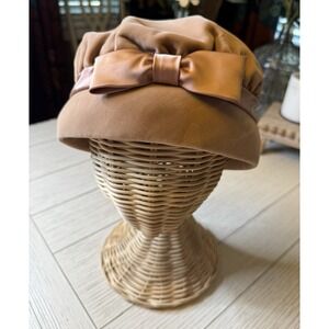 Rosalyn Ladies 1940s 30s Wool Felt Vintage Style Cloche Mauve Beige Hat Sz 22